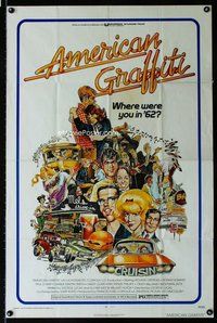 b064 AMERICAN GRAFFITI one-sheet movie poster '73 George Lucas teen classic