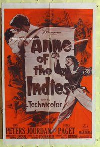 b068 ANNE OF THE INDIES one-sheet movie poster R60s pirate Jean Peters!