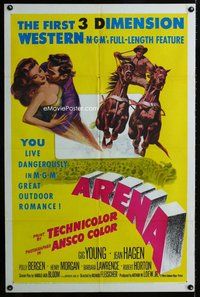 b021 ARENA one-sheet movie poster '53 Gig Young, cool 3-D rodeo!