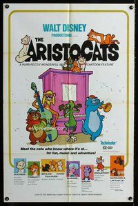 b071 ARISTOCATS one-sheet movie poster '71 Walt Disney feline cartoon!
