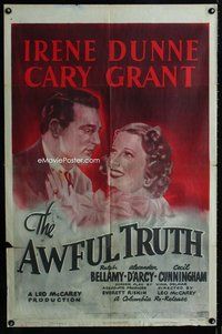 b078 AWFUL TRUTH one-sheet movie poster R48 Cary Grant, Irene Dunne