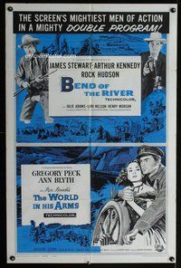 b557 WORLD IN HIS ARMS/BEND OF THE RIVER one-sheet movie poster '58 Stewart