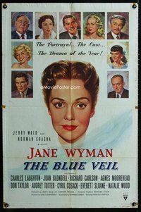 b128 BLUE VEIL one-sheet movie poster '51 Jane Wyman, Charles Laughton