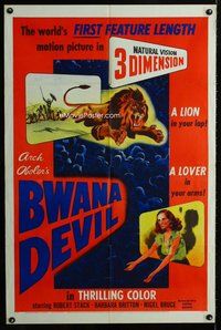 b016 BWANA DEVIL one-sheet movie poster '53 first 3-D feature film!