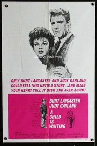 b155 CHILD IS WAITING one-sheet movie poster '63 Lancaster, Judy Garland