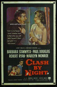 b163 CLASH BY NIGHT one-sheet movie poster '52 early Marilyn Monroe!