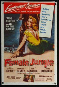 b216 FEMALE JUNGLE one-sheet movie poster '56 Crowley, Jayne Mansfield