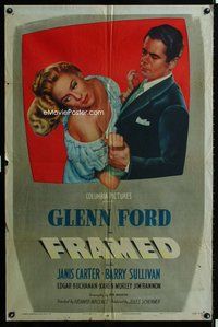 b224 FRAMED one-sheet movie poster '47 Glenn Ford, Janis Carter