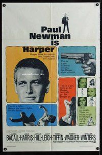 b246 HARPER one-sheet movie poster '66 Paul Newman, Lauren Bacall