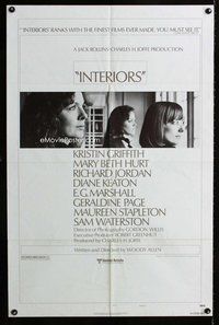 b266 INTERIORS style B one-sheet movie poster '78 Woody Allen, Diane Keaton
