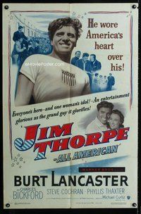 b269 JIM THORPE ALL AMERICAN one-sheet movie poster '51 Burt Lancaster