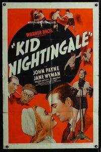 b273 KID NIGHTINGALE one-sheet movie poster '39 boxing John Payne, Wyman
