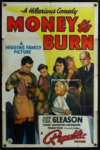b317 MONEY TO BURN one-sheet movie poster '39 Higgins Family w/dog!
