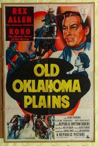 b340 OLD OKLAHOMA PLAINS one-sheet movie poster '52 Rex Allen and Koko!