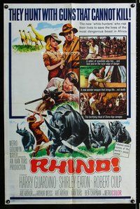b386 RHINO one-sheet movie poster '64 Robert Culp, Shirley Eaton, Africa!