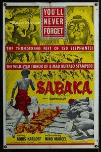 b407 SABAKA one-sheet movie poster '54 obscure odd Boris Karloff!