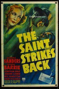 b409 SAINT STRIKES BACK one-sheet movie poster '39 George Sanders