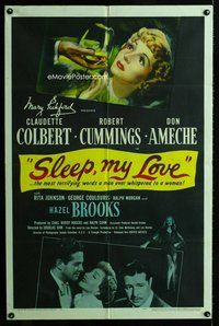 b432 SLEEP MY LOVE one-sheet movie poster '47 Claudette Colbert, Cummings