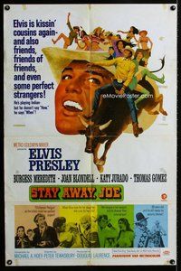 b449 STAY AWAY JOE one-sheet movie poster '68 Elvis Presley riding bull!