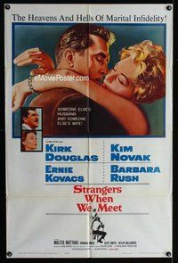 b452 STRANGERS WHEN WE MEET one-sheet movie poster '60 Kirk Douglas, Novak