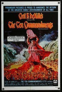 b476 TEN COMMANDMENTS one-sheet movie poster R72 Heston, DeMille