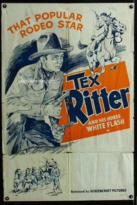 b480 THAT POPULAR RODEO STAR TEX RITTER one-sheet movie poster '40s cool!