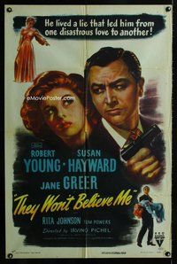 b487 THEY WON'T BELIEVE ME one-sheet movie poster '47 Susan Hayward, Young