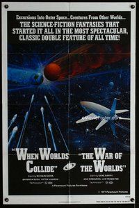 b540 WHEN WORLDS COLLIDE/WAR OF THE WORLDS one-sheet movie poster '77 sci-fi!