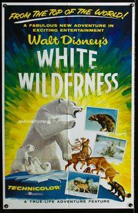 b545 WHITE WILDERNESS one-sheet movie poster '58 Disney arctic animals!
