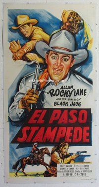 c004 EL PASO STAMPEDE linen three-sheet movie poster '53 Rocky Lane, Black Jack