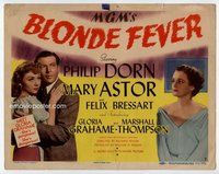 d041 BLONDE FEVER movie title lobby card '44 Mary Astor, Philip Dorn