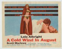 d069 COLD WIND IN AUGUST movie title lobby card '61 sexy Lola Albright!