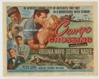 d072 CONGO CROSSING movie title lobby card '56 Virginia Mayo, Peter Lorre