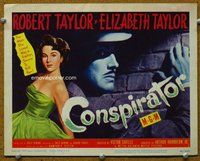 d073 CONSPIRATOR movie title lobby card '49 Robert & Elizabeth Taylor!