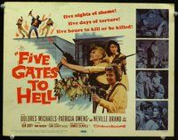 d122 FIVE GATES TO HELL movie title lobby card '59 James Clavell, Michaels
