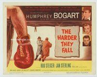 d147 HARDER THEY FALL movie title lobby card '56 Humphrey Bogart, boxing!
