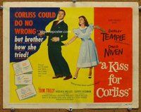 d187 KISS FOR CORLISS movie title lobby card '49 Shirley Temple, Niven
