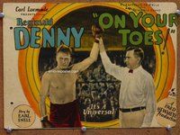 d260 ON YOUR TOES movie title lobby card '27 boxer Reginald Denny in ring!