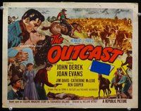 d265 OUTCAST movie title lobby card '54 John Derek, Joan Evans, western