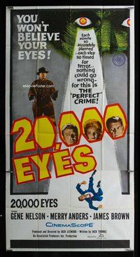 f011 20,000 EYES three-sheet movie poster '61 could not see the perfect crime!