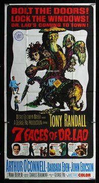 f014 7 FACES OF DR LAO three-sheet movie poster '64 Tony Randall, cool image!