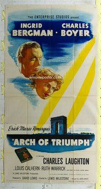 f026 ARCH OF TRIUMPH three-sheet movie poster '47 Ingrid Bergman, Boyer