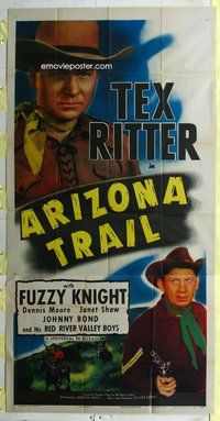 f027 ARIZONA TRAIL three-sheet movie poster R47 Tex Ritter, Fuzzy Knight