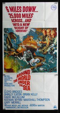 f028 AROUND THE WORLD UNDER THE SEA three-sheet movie poster '66 Bridges