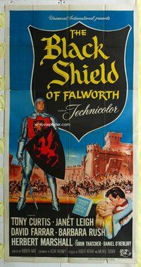 f036 BLACK SHIELD OF FALWORTH three-sheet movie poster '54 Tony Curtis, Leigh