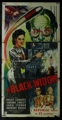f037 BLACK WIDOW three-sheet movie poster '47 wacky sci-fi serial!