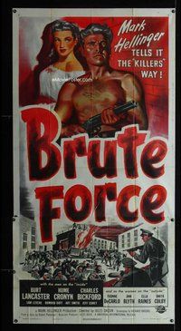 f045 BRUTE FORCE three-sheet movie poster '47 Burt Lancaster, De Carlo