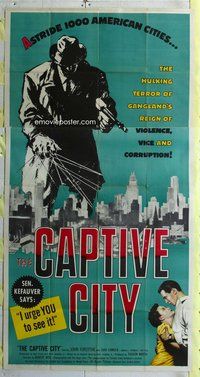 f049 CAPTIVE CITY three-sheet movie poster R55 John Forsythe, film noir!