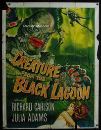 f001 CREATURE FROM THE BLACK LAGOON incomplete three-sheet movie poster '54