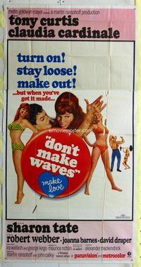 f067 DON'T MAKE WAVES three-sheet movie poster '67 Tony Curtis, Sharon Tate